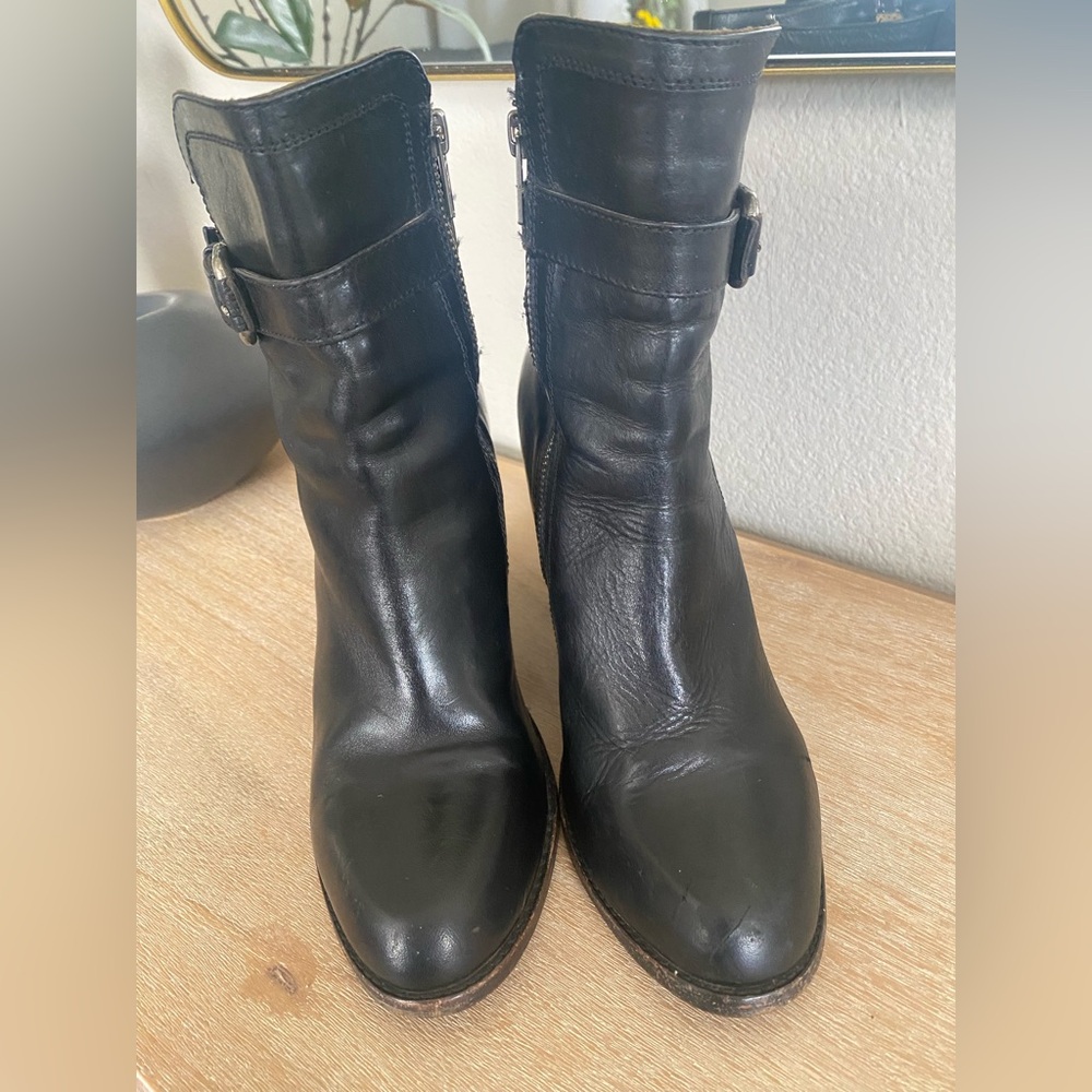 FRYE Boots Black Leather Chunky Block Heel Size 8